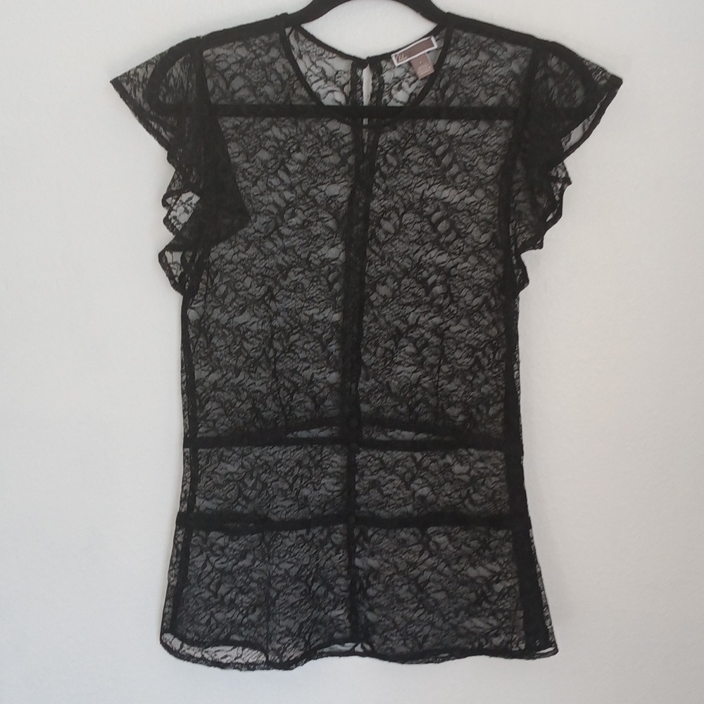 Chelsea 28 Womens Top Size S Black Sheer Mesh Flutter Sleeve Whimsigoth Romantic